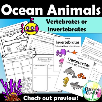 Preview of Invertebrate & Vertebrate Ocean Animals {worksheets, activities, poster}