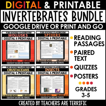 Preview of Invertebrates Digital and Printable Daily Quick Read Bundle - Digital