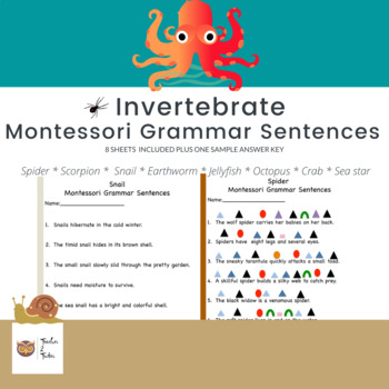 Preview of Invertebrates Montessori Grammar Sentences