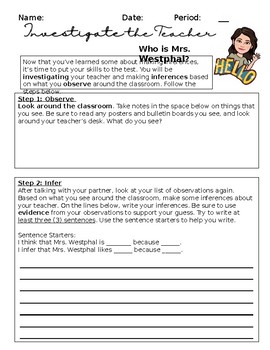 Preview of Investigate the Teacher First Day Activity - Editable