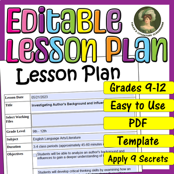 Preview of Investigating Author's Background : Editable Lesson Plan for High School