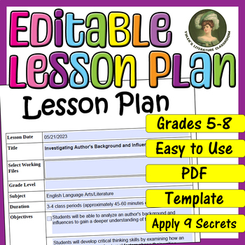 Preview of Investigating Author's Background : Editable Lesson Plan for Middle School