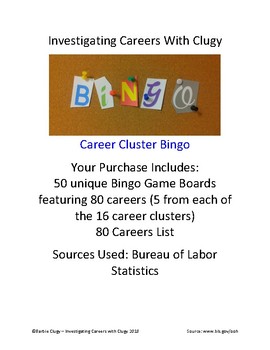 Preview of Investigating Careers: 16 Career Cluster Bingo 1 