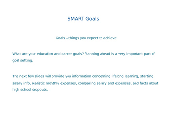 Preview of Investigating Careers: SMART Goals - PowerPoint Presentation