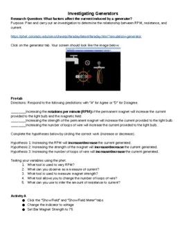 Preview of Investigating Generators Virtual Lab
