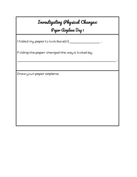 Preview of Investigating Physical Changes Recording Page: Paper Plane/Folding Paper