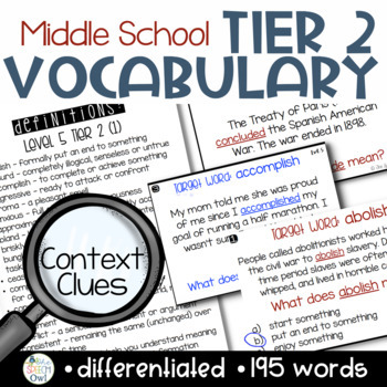 Preview of Tier 2 Vocabulary for Middle School using Context Clues
