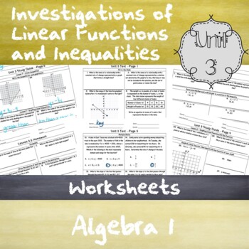 Preview of Investigation of Linear Functions and Inequalities - Unit 3-Algebra 1-Worksheets