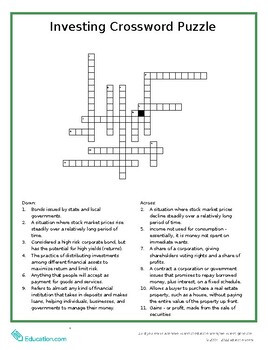 Investing Crossword Puzzle by Oasis EdTech TPT