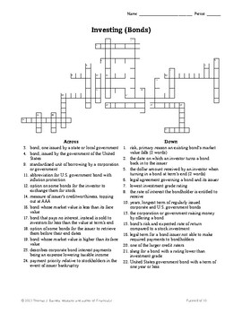 Investing in Bonds Crossword Puzzle (#8) by FinanciaLit TPT