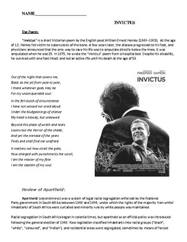 Preview of Invictus Film Guide & Answer Key