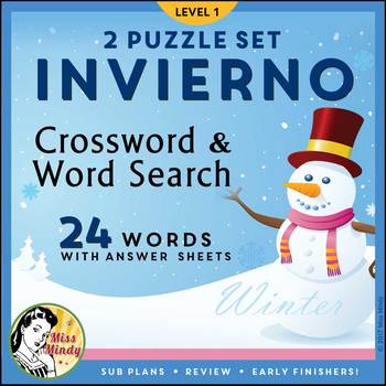 Preview of Invierno: Las Estaciones Spanish Winter Season Crossword Word Search Puzzle Set