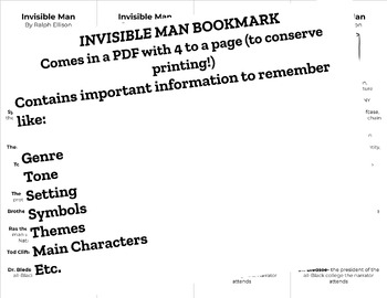 Invisible Man Bookmark by ELAwithMissH TPT
