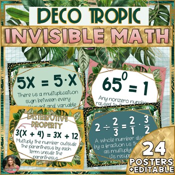 Preview of Invisible Math Posters Bulletin Board Display Kit - Editable Tropical Decor