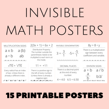 Preview of Invisible Math Posters, Math Decor-Math Posters-Math Signs-Math Bulletin Board