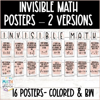 Preview of Invisible Math Posters Middle School Algebra - Bulletin Board Classroom Decor