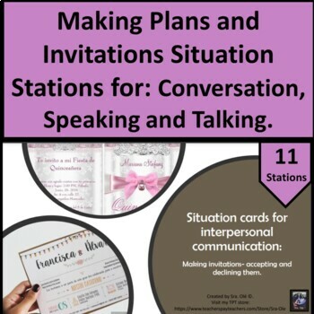Preview of Invitaciones Spanish Invitations & Making Plans Conversation Situation Stations