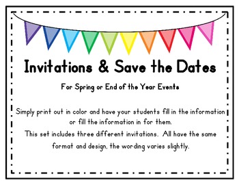 Preview of Invitations and Save the Dates (Blank) for Spring/End of the School Year