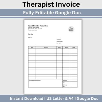 Preview of Invoice Template for Private Practice, Google Doc Private Counseling Forms