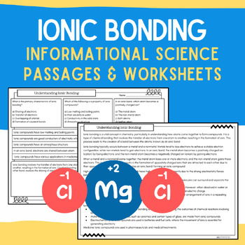 Preview of Ionic Bonding: Informational Science Passages, Worksheets, & Answer Key