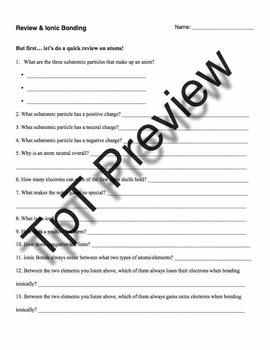 Ionic Bonding & Review Worksheet by The Ardent Teacher | TpT