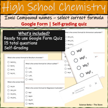 Preview of Ionic Compound Names and Formulas Quiz | Choose the Chemical Formulas