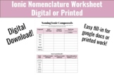 Ionic Compounds/Molecules Nomenclature Worksheet