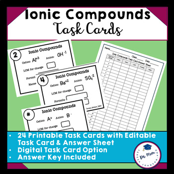 Preview of Ionic Compounds Task Cards (Editable)