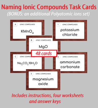 Preview of Ionic Naming Chemistry Task Cards Activity (Bonus: Polyatomic Ions Task Cards)