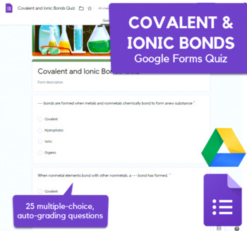 Preview of Ionic and Covalent Bonds Quiz in Google Forms