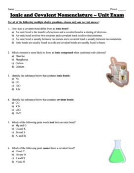 Ionic And Covalent Nomenclature Exam