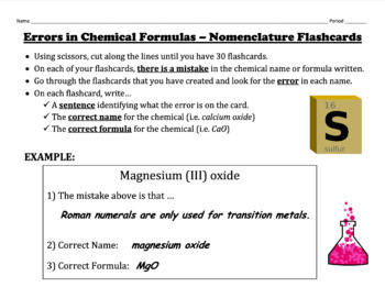 Preview of Ionic and Covalent Nomenclature Worksheet -- Correcting Errors in Naming