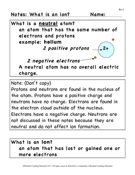 Preview of Ions: Notes with Student Outline and Homework Worksheet Re-1