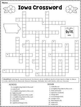 Iowa Crossword Puzzle by Ann Fausnight Teachers Pay Teachers