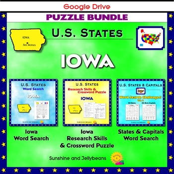 Iowa Puzzle BUNDLE Word Search Crossword Activities U S States