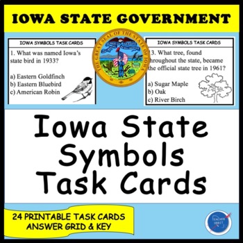 Preview of Iowa State Symbols & Icons Task Cards (Capitol, Natural Resources, Government)