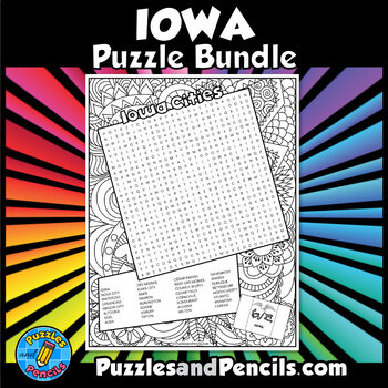 Iowa Word Search Puzzles and Coloring BUNDLE 3 Iowa State Puzzles