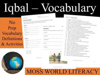Preview of Iqbal Novel Unit - Vocabulary & Activities
