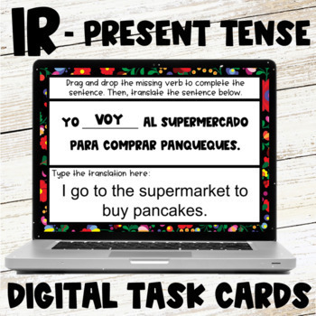 Preview of Ir Present Tense Practice Spanish 1 Class Digital Task Cards Google Slides