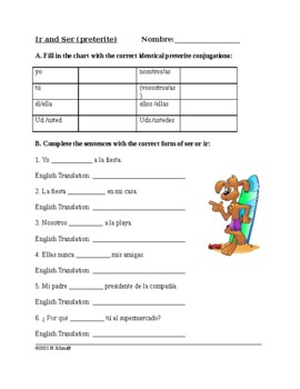 Preview of Ir and Ser in Preterite Tense Worksheet (2 pages)