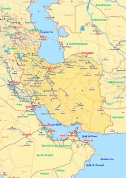 Preview of Iran map with cities township counties rivers roads labeled