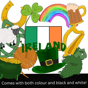 Ireland Clip Art. 12 individual colour images (also in black and white)