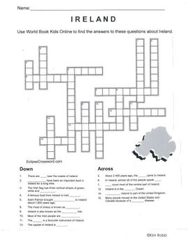 Ireland Crossword Puzzle by Kimberly Elaine TPT