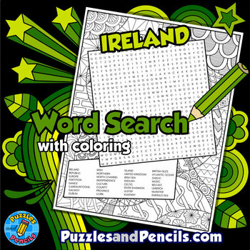 Preview of Ireland Word Search Puzzle Activity with Coloring | Irish Wordsearch