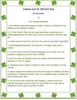 Preview of Ireland and St. Patrick's Day Factoids(Interactive Notebook Activity)