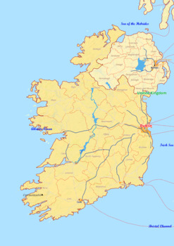 Preview of Ireland map with cities township counties rivers roads labeled
