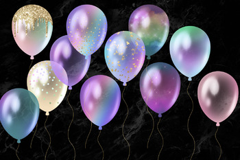 Pastel Rainbow Balloons Clipart Graphic by Digital Curio