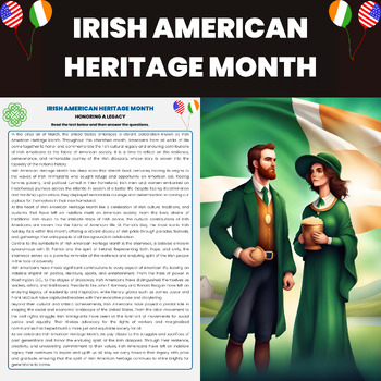 Preview of Irish American Heritage Month Reading Comprehension Passage Worksheet