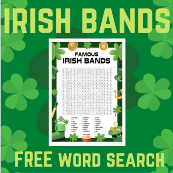 Preview of St Patricks Day IRISH BANDS Wordsearch - World Music Teaching Resource