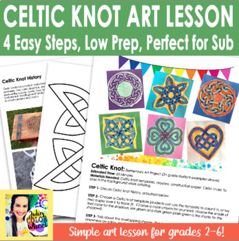 Preview of Irish Celtic Knot St Patricks Day Low Prep Elementary Art Lesson Activity Sub